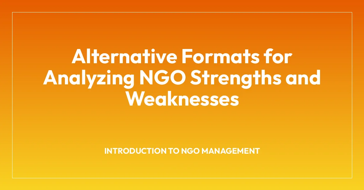 Alternative Formats for Analyzing NGO Strengths and Weaknesses